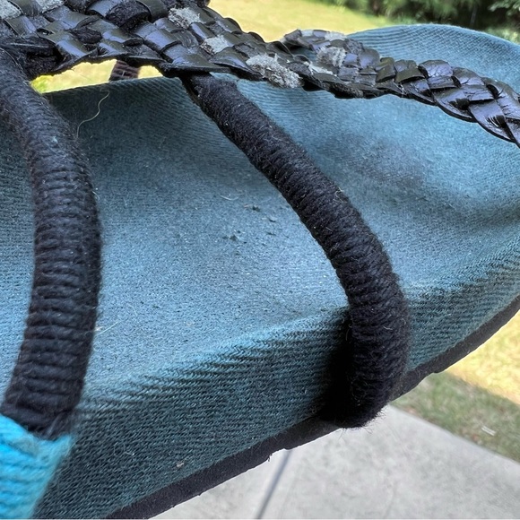 Free People Denali Woven Leather Braided Ankle Wrap Sandal Size 39 Black & Green - Picture 15 of 16